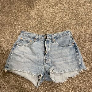 Levi's Light Blue High-Rise Distressed Denim Cutoff Shorts